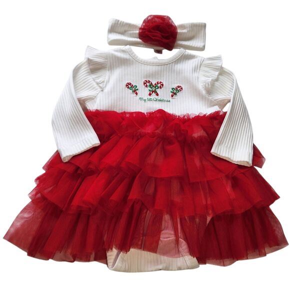 Little Me My First Christmas Outfit Size 9 Months Dress and Headband Holiday - Picture 1 of 7